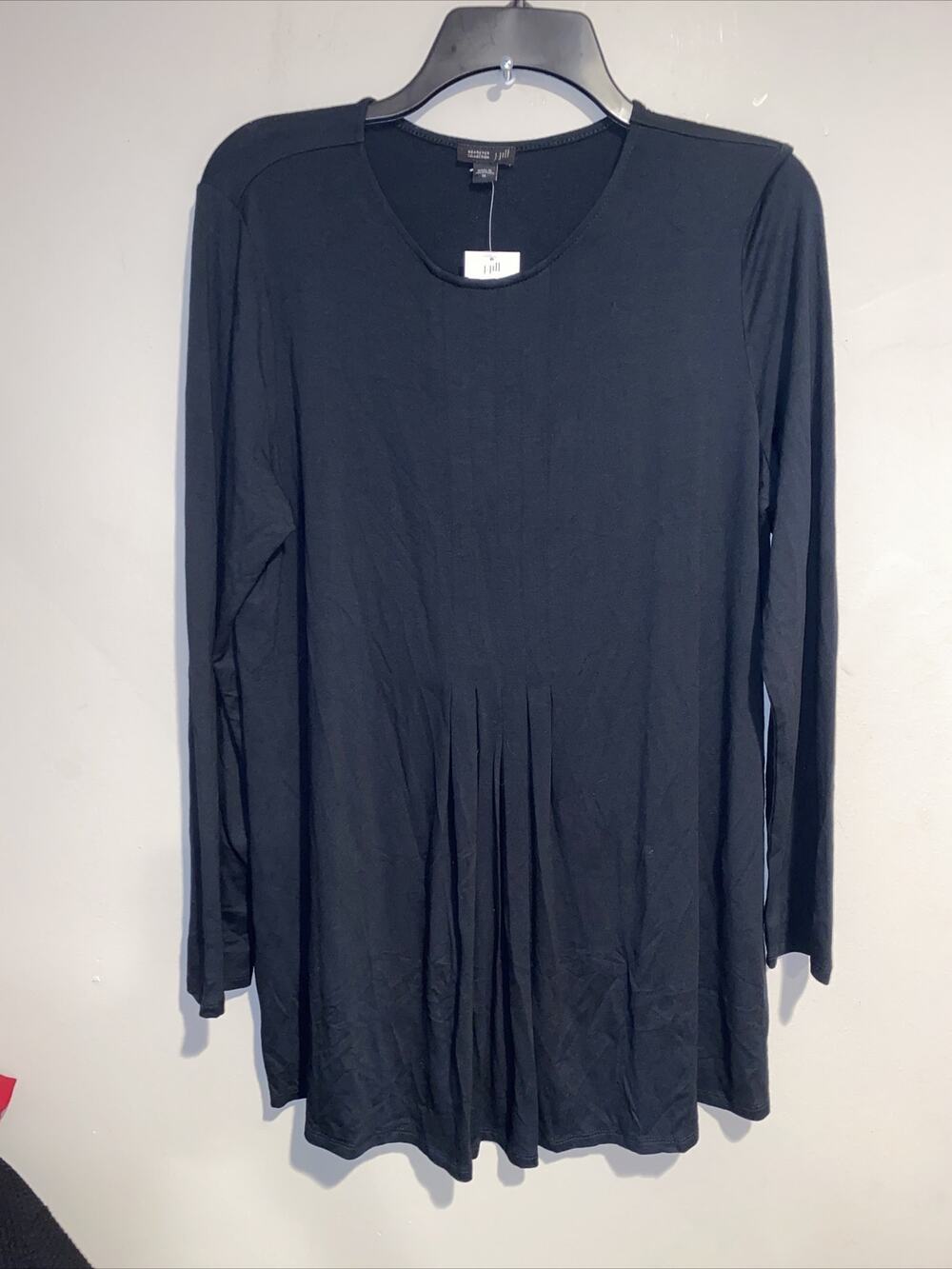 J Jill Wearever Collection Black Long Sleeve Pleated Tunic Top Sz Med NWT